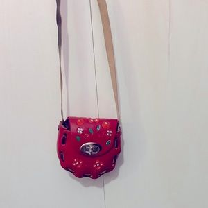 Girls leather red purse with floral pattern